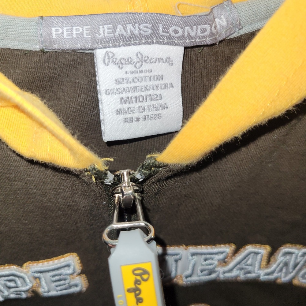 Pepe Jeans London Zip Up Hoodie Jacket Olive Yellow Graphic Logo Size M 10 12 - Picture 7 of 9